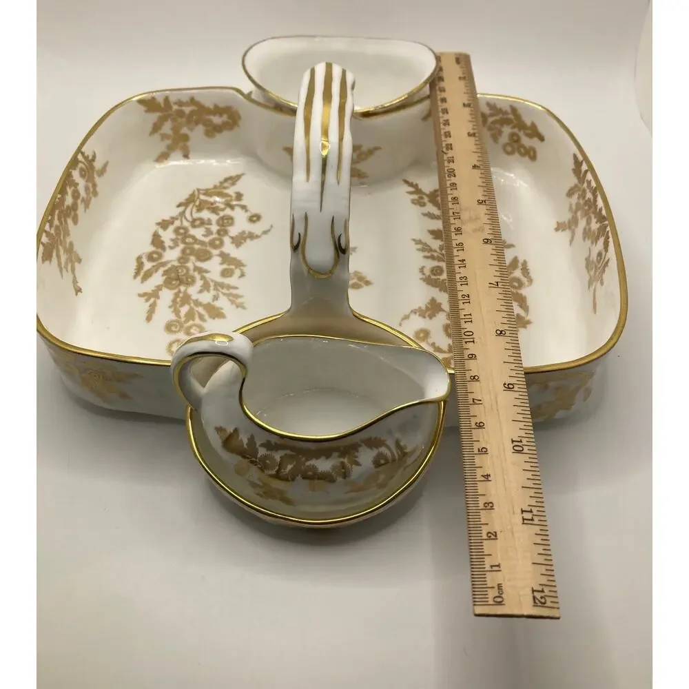 Hammersley Golden Fancy Strawberry Server Creamer Sugar Handled Tray England